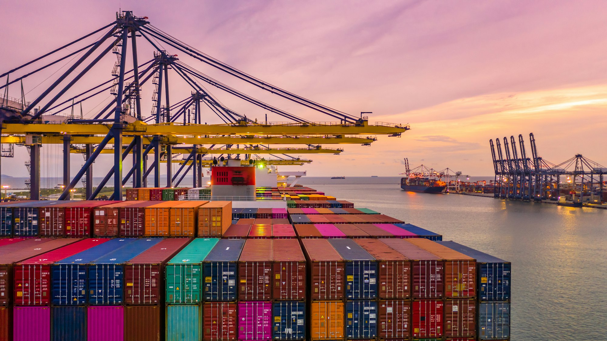 Container ship global business freight import export logistic transportation.